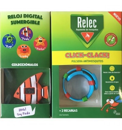 Relec Pulsera Antimosquitos Click-Clack + Reloj Digital Pez