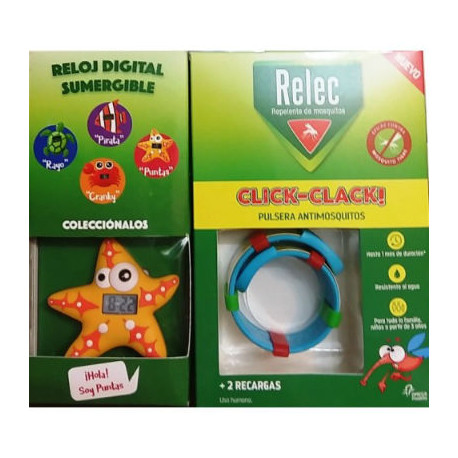 Relec Pulsera Antimosquitos Click-Clack + Reloj Digital Estrella 1 Relec Pulsera Antimosquitos Click-Clack + Reloj Digital Estrella